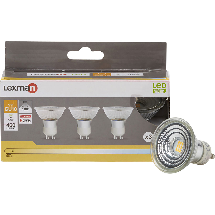 Test Lexman (Leroy Merlin) GU10 LED 460 lumens 5W (Blister 3 spots) -  Ampoule LED - UFC-Que Choisir