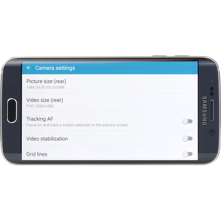 Samsung Galaxy S6 Edge - Ecran de commandes de la fonction appareil photo