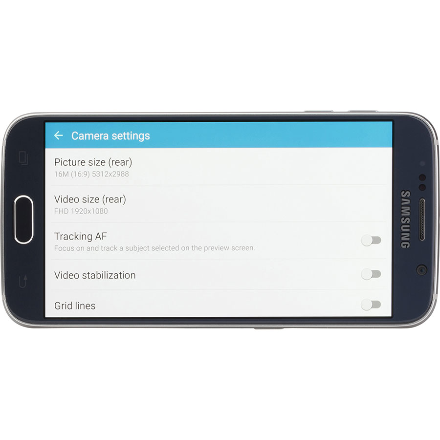 Samsung Galaxy S6 - Ecran de commandes de la fonction appareil photo