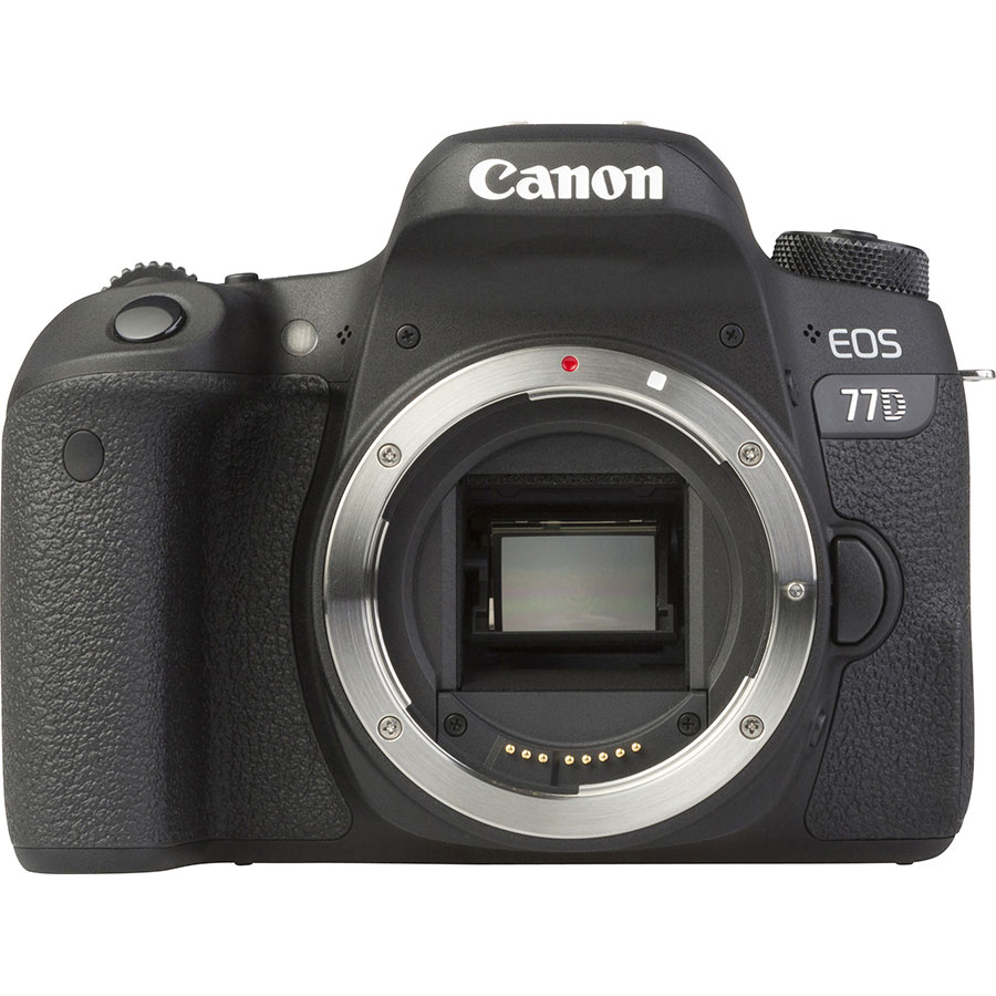 Canon EOS 77D + EF-S 18-55 mm F4-5,6 IS STM - Vue de face sans objectif