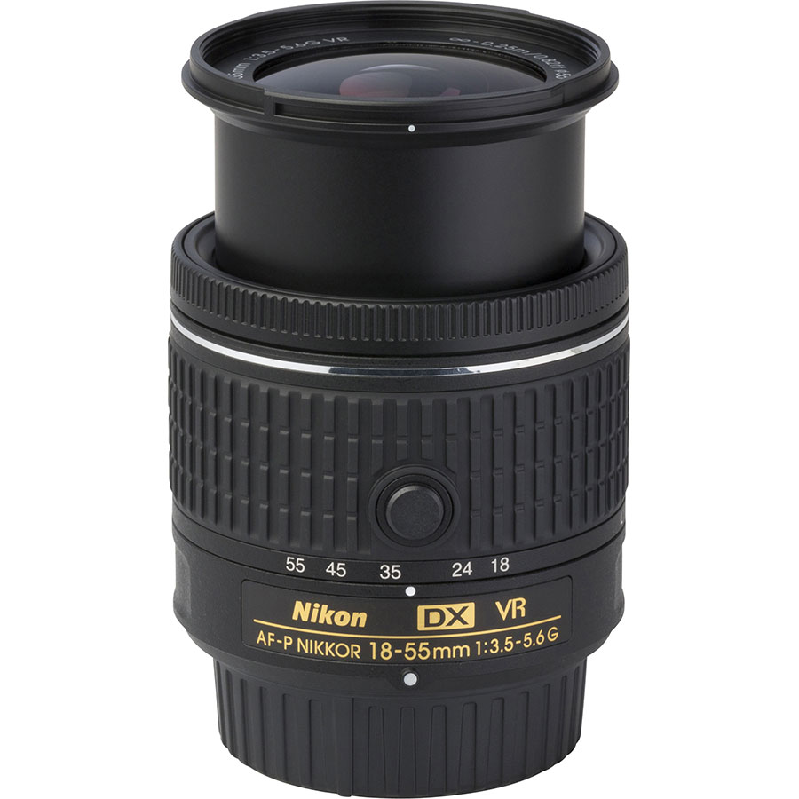 Nikon D3400 + AF-P DX Nikkor 18-55 mm G VR - Vue de l'objectif