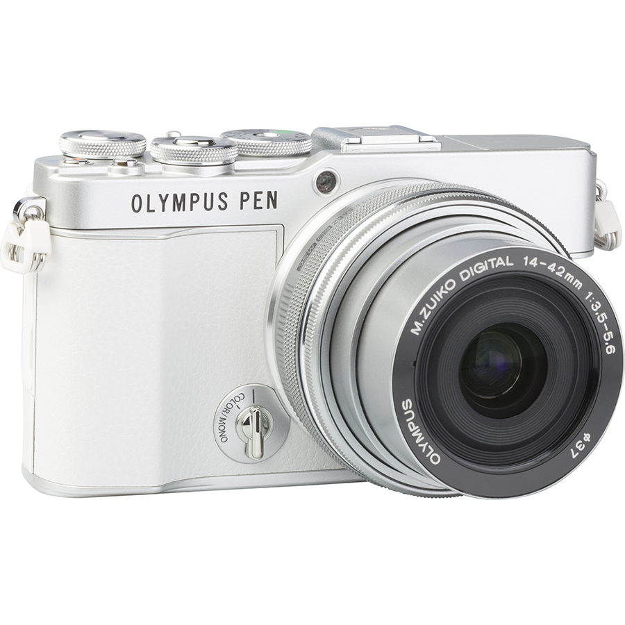 Olympus Pen E-P7 + M.Zuiko Digital ED 14‑42 mm EZ - Vue de 3/4 vers la droite