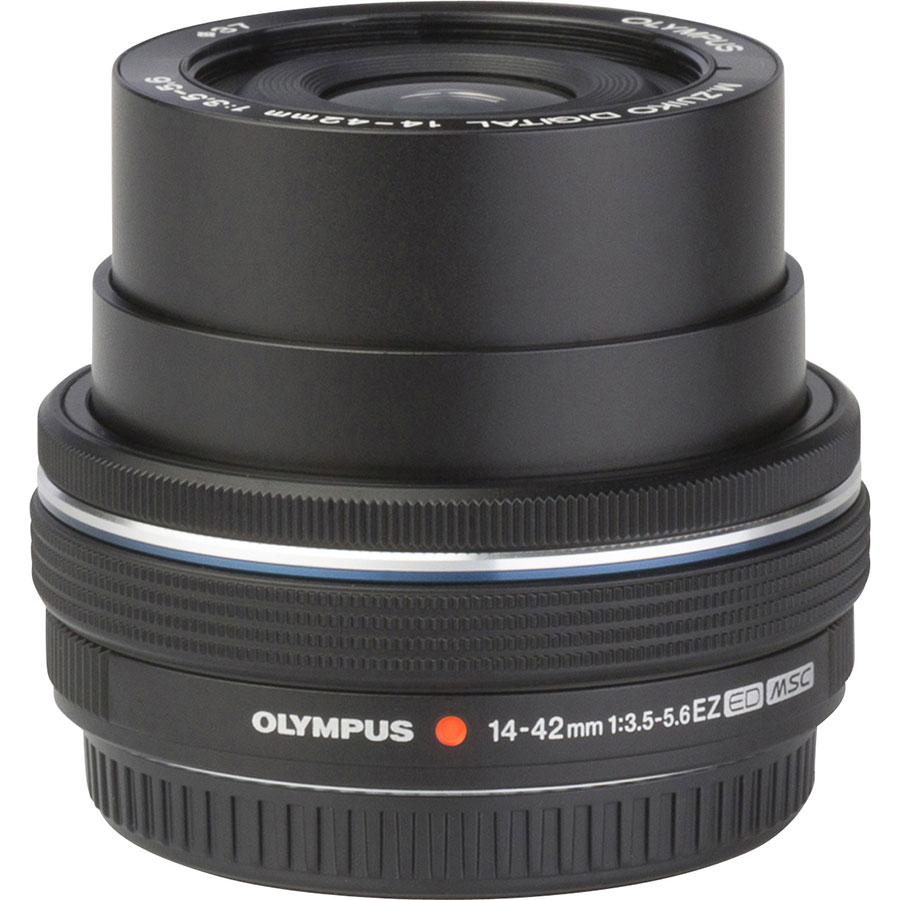 Olympus Pen-F + M. Zuiko Digital 14-42 mm EZ ED MSC - Vue de l'objectif