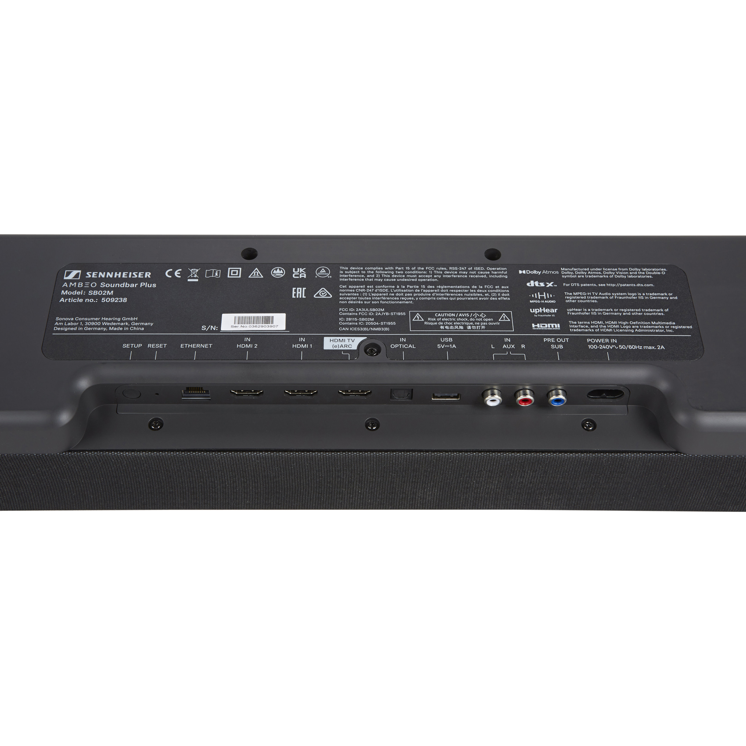 Sennheiser Ambeo Soundbar Plus - Connectique