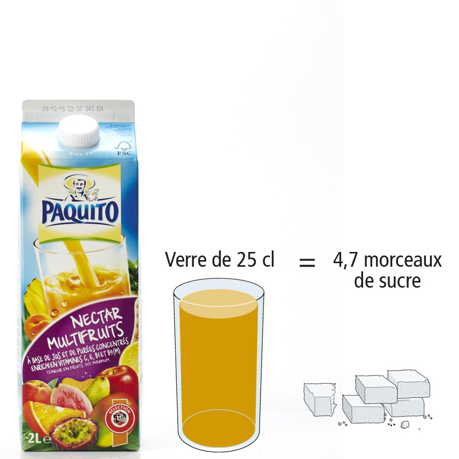 Paquito (Intermarché) Nectar mulltifruits - Nombre de morceaux de sucre par portion