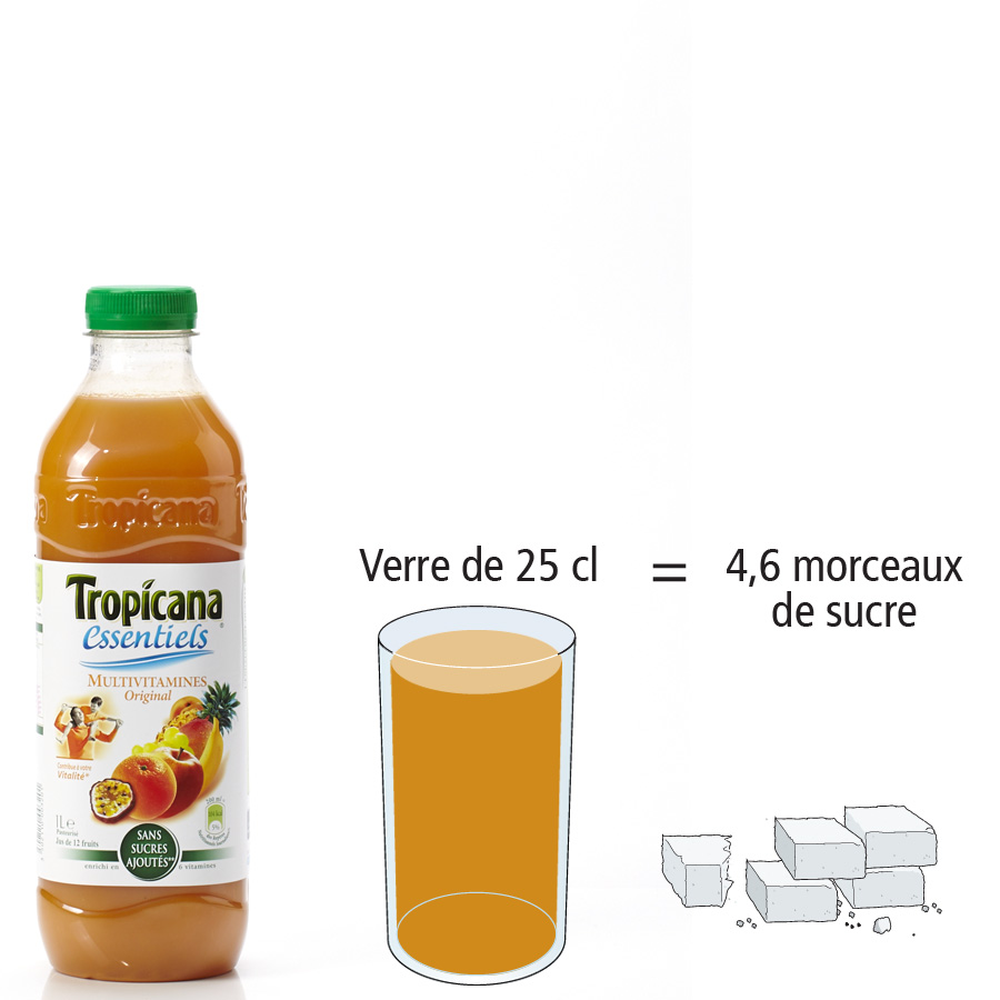 Tropicana Essentiels multivitamines original - Nombre de morceaux de sucre par portion