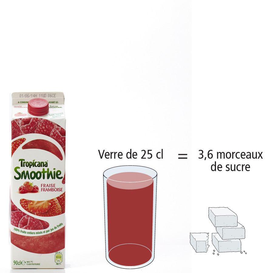 Tropicana Smoothie fraise framboise - Nombre de morceaux de sucre par portion