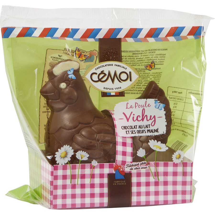 Cémoi La poule Vichy chocolat au lait et ses œufs pralinés