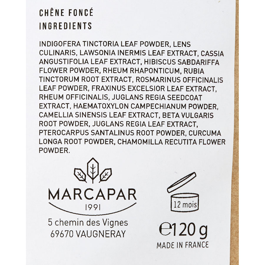 Marcapar  - Liste des ingrédients de la couleur chêne foncé