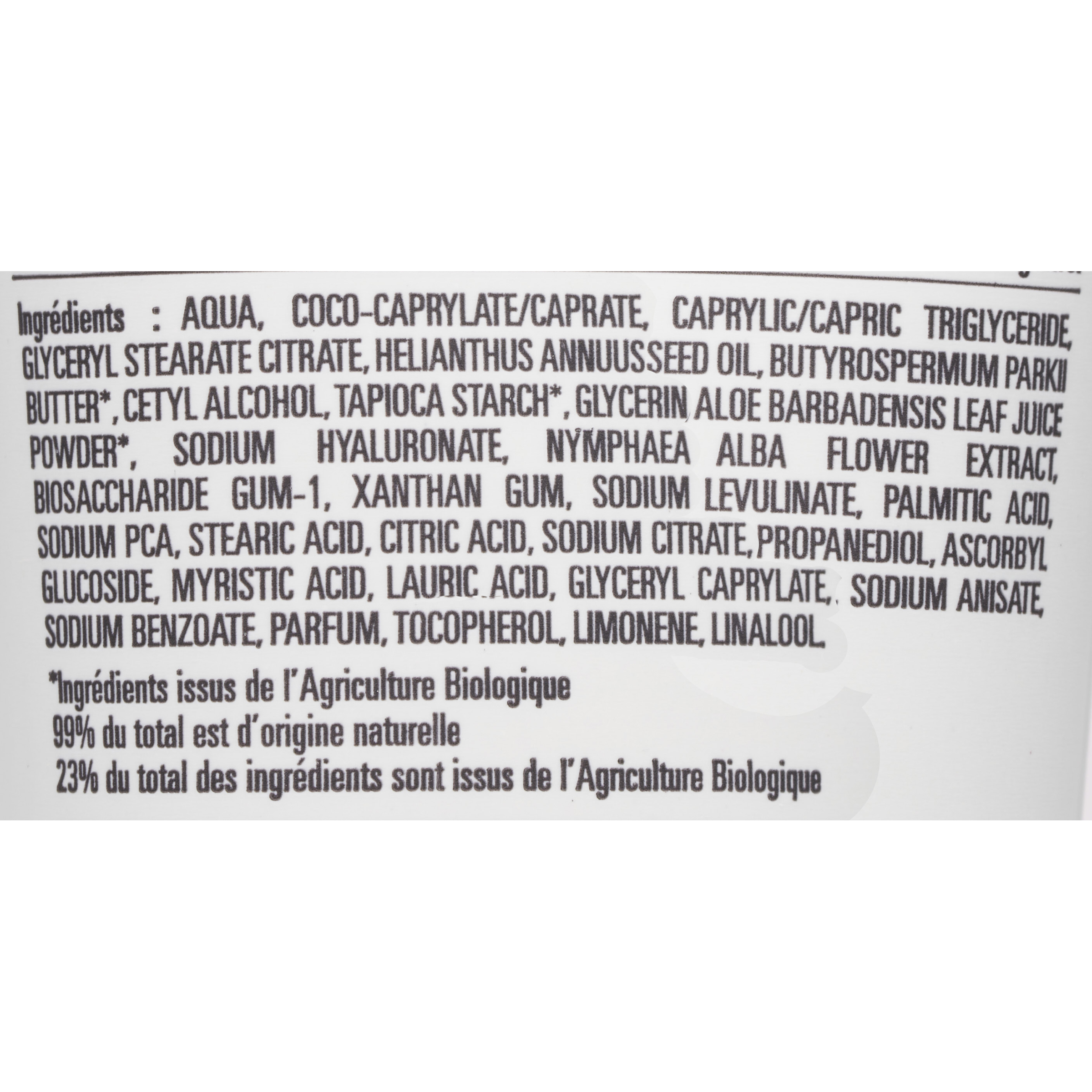 Avril Crème désaltérante - Liste des ingrédients