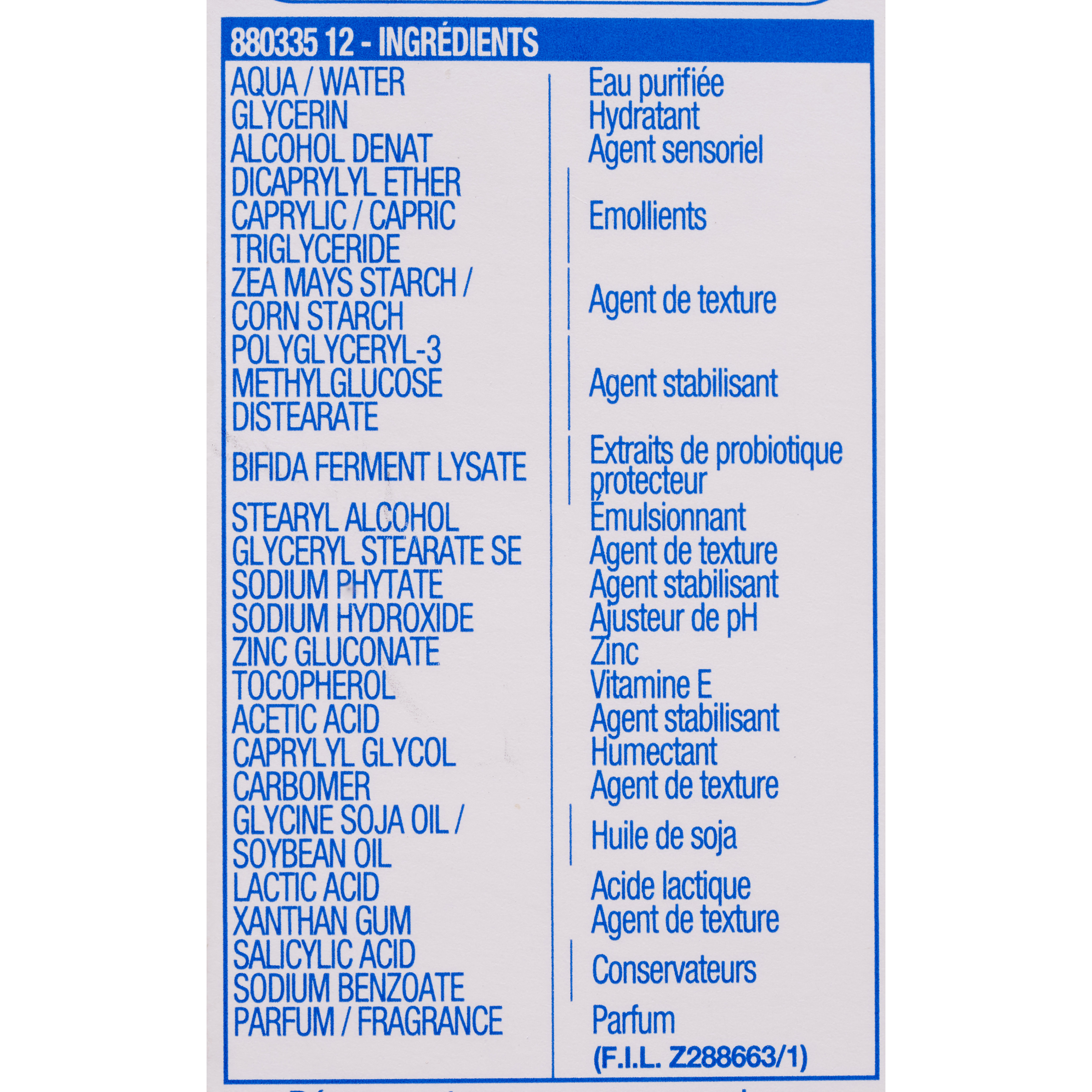 Mixa Soin réhydratant équilibrant - Liste des ingrédients