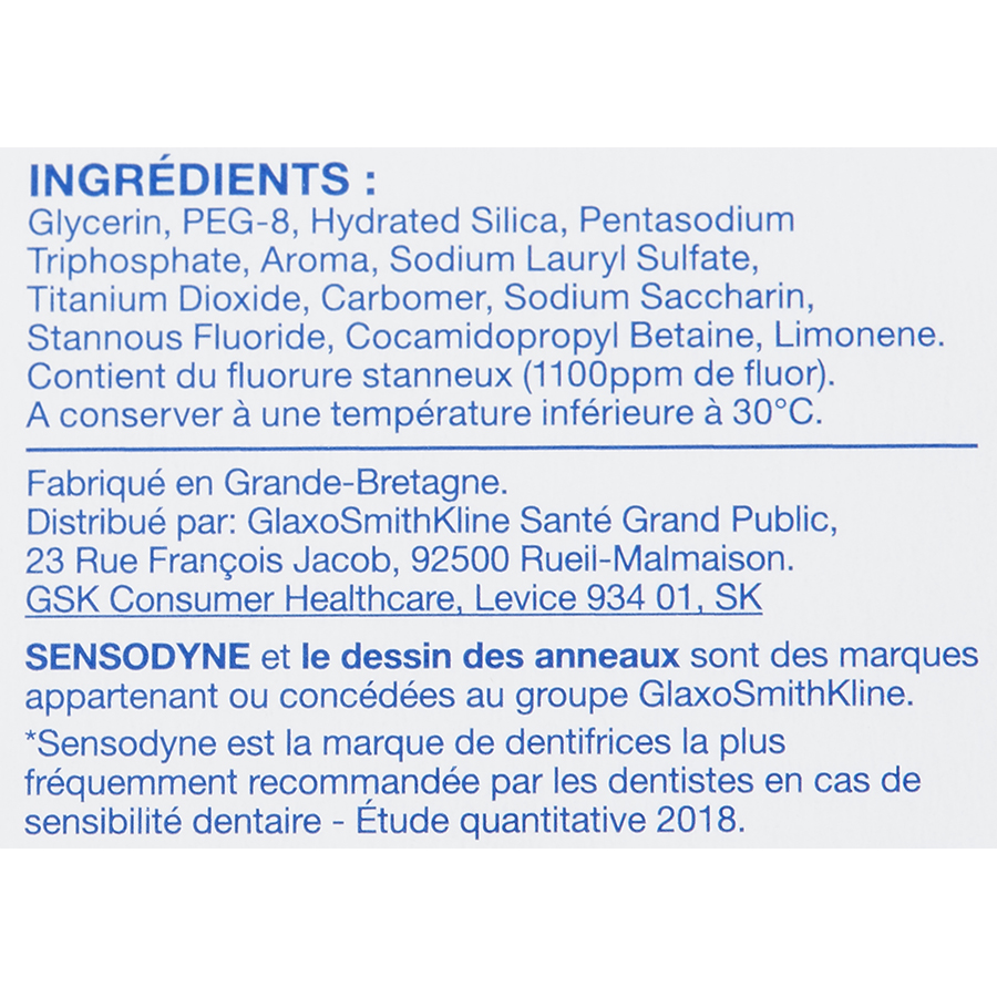 Sensodyne Multi protection - Liste des ingrédients