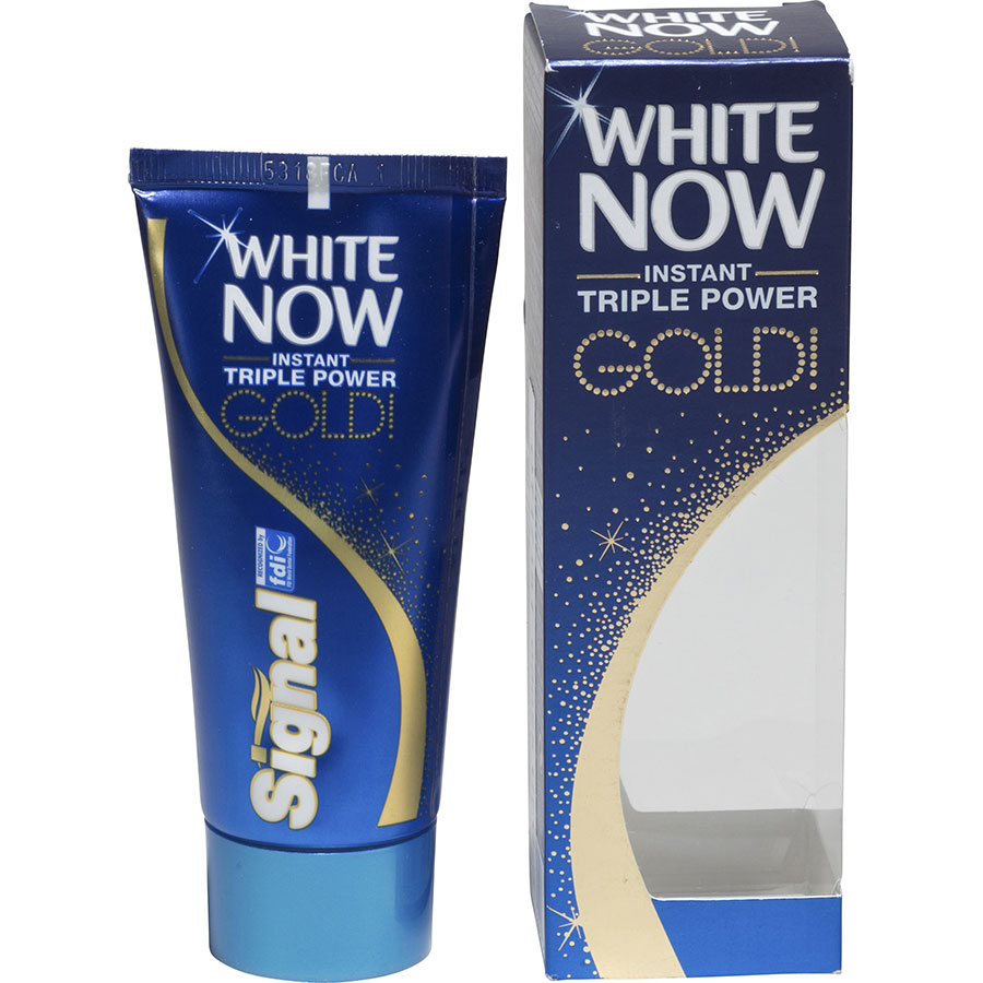 Now gold. Signal White Now. Triple Power. White Now Gold. White Now instant White.
