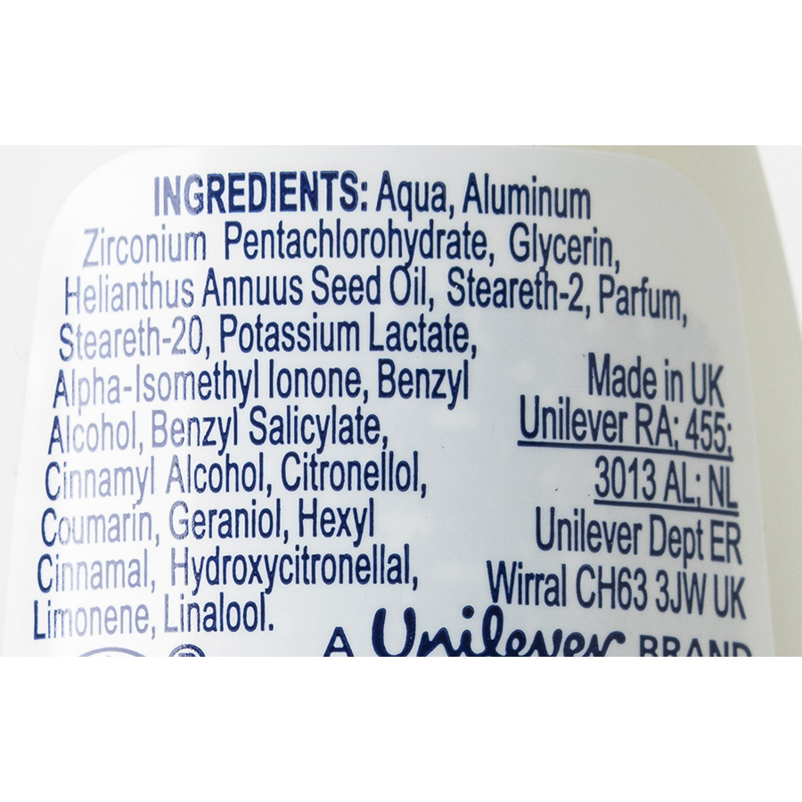 Dove Invisible Dry - Liste des ingrédients