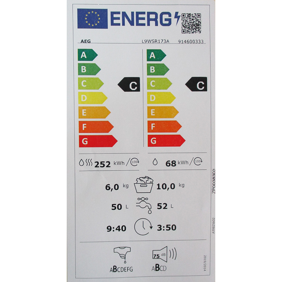 AEG L9WSR173A - Étiquette énergie
