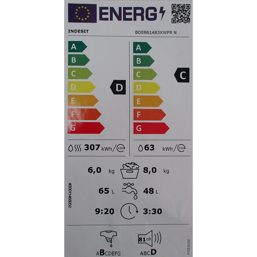 Indesit BDE861483XWFRN - Étiquette énergie