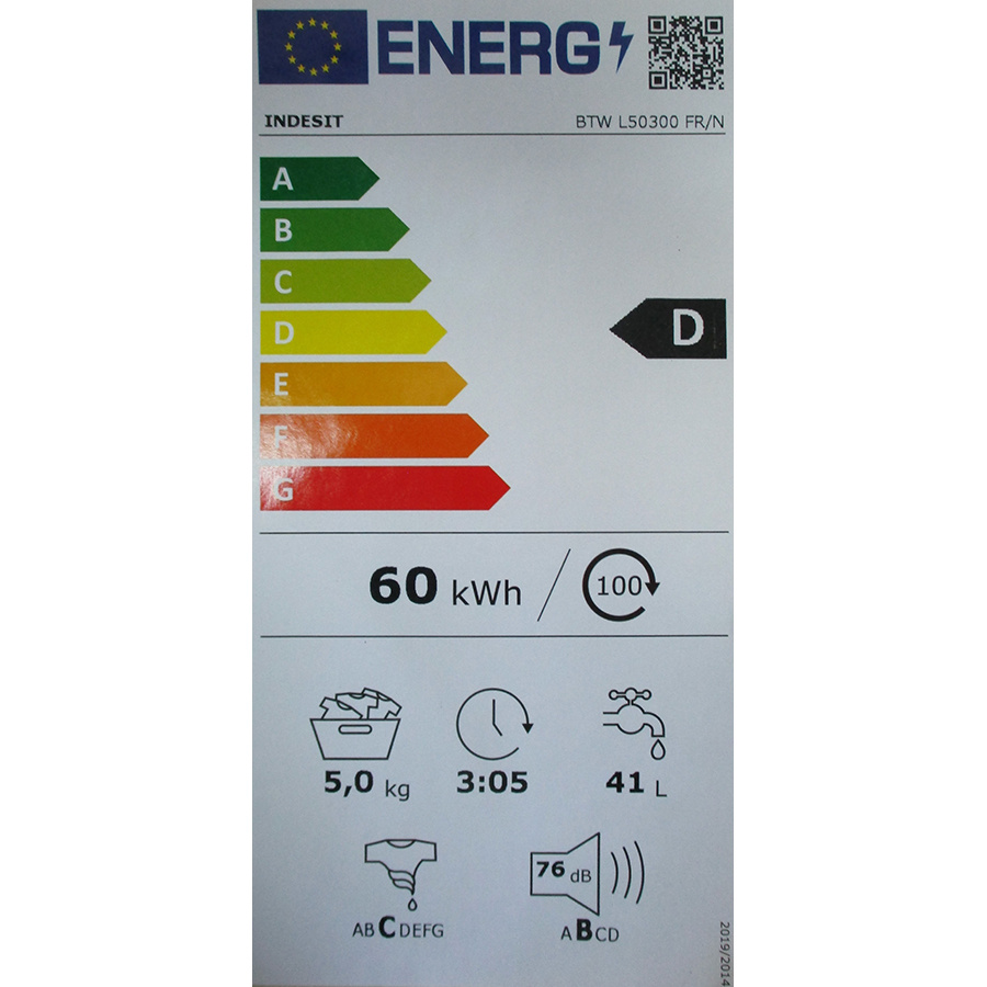 Indesit BTWL50300FR/N - Nouvelle étiquette énergie