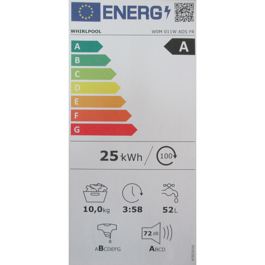 Whirlpool W0M011WADSFR Sense Wash - Étiquette énergie
