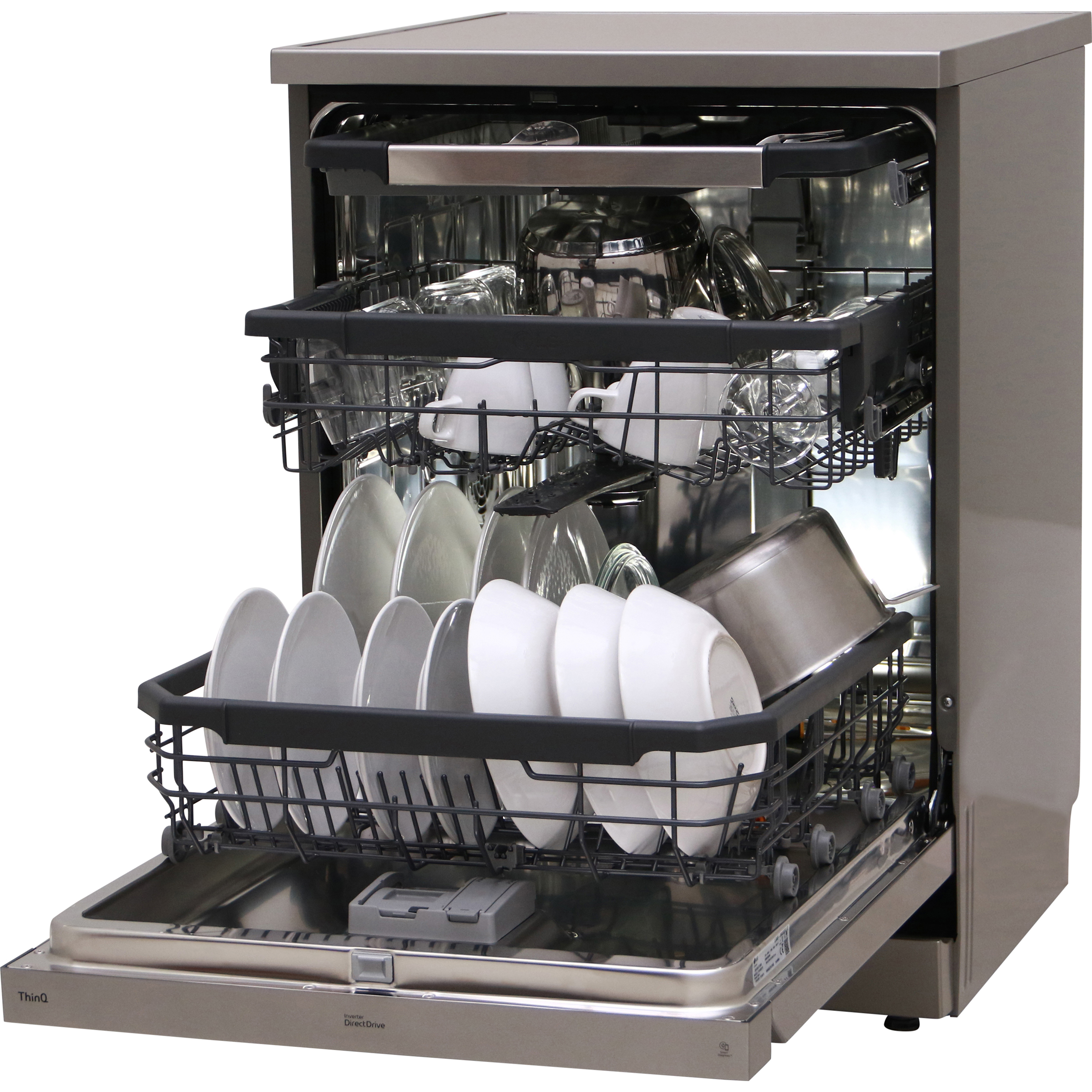 LG DF365FPS - Vue de 3/4, porte ouverte