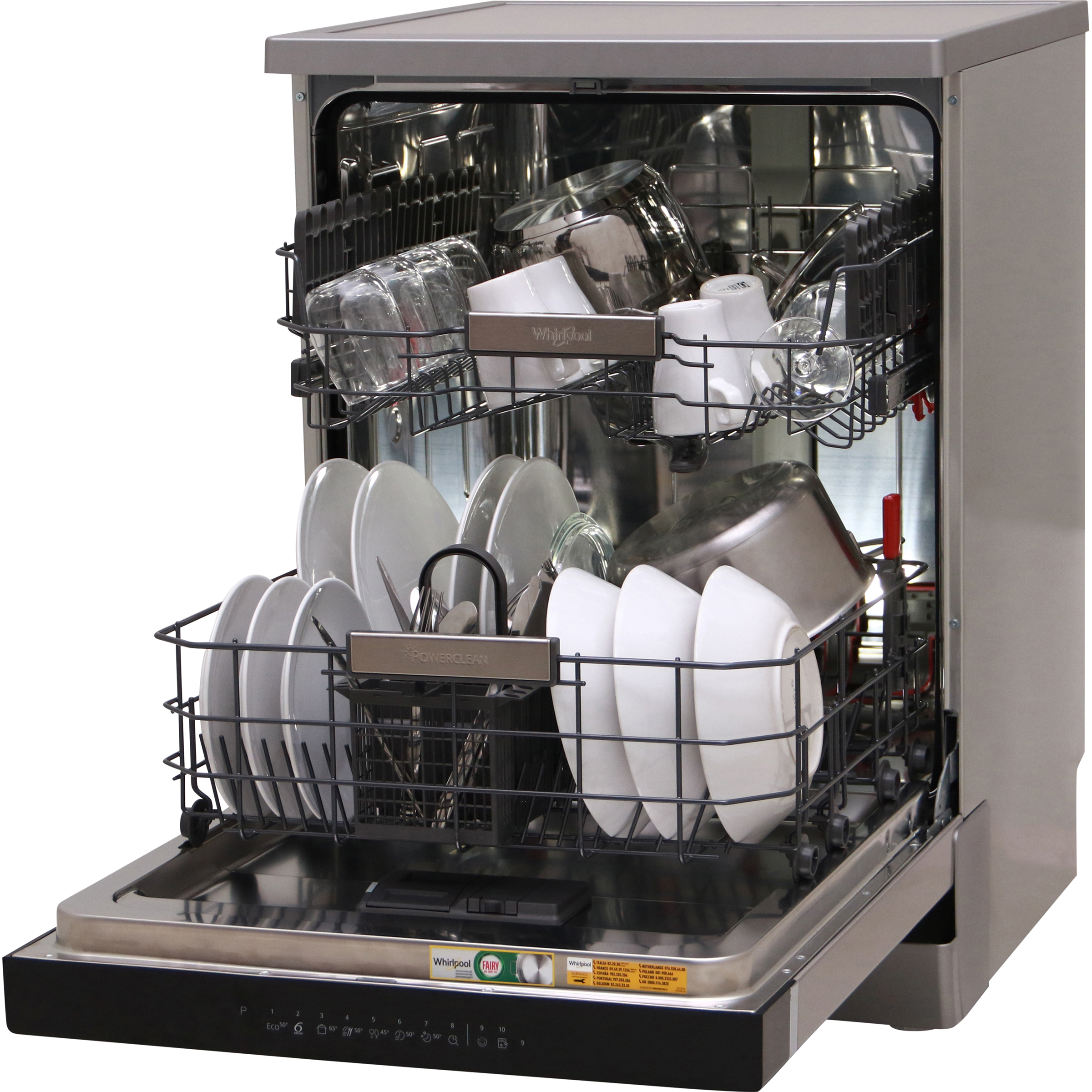 Whirlpool WFO3T133P6.5X - Vue de 3/4, porte ouverte