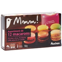 Auchan Mmm Assortiment de 12 macarons (chocolat, citron, framboise, pistache…)