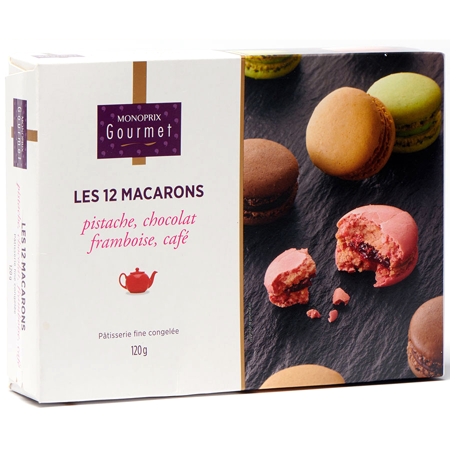 Monoprix Gourmet Les 12 macarons (pistache, chocolat, framboise, café) - 