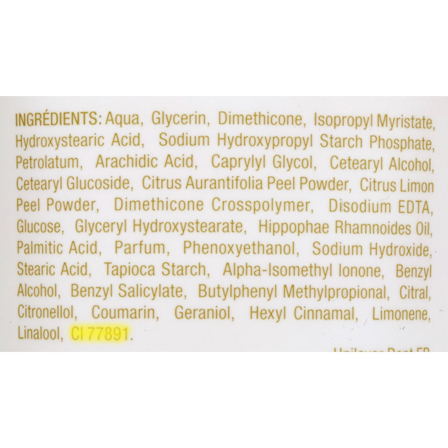 Dove Lait corporel DermaSpa nutri essence3 - Cible de l'analyse surlignée dans la liste des ingrédients