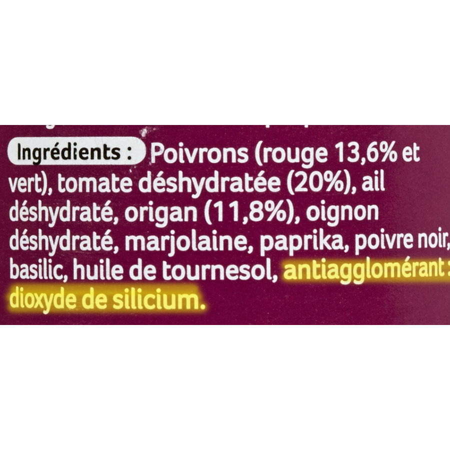 Ducros Mélange Malin Italien (épices) - Cible de l'analyse surlignée dans la liste des ingrédients