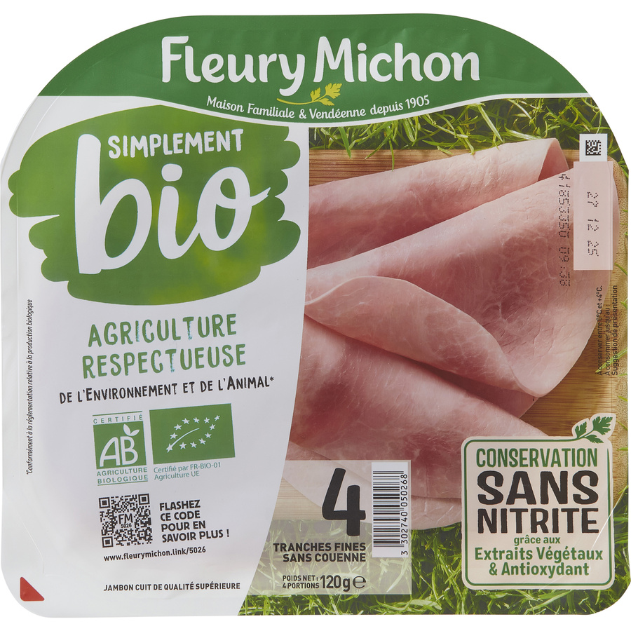 Test Fleury Michon Simplement bio, conservation sans nitrite - Jambon ...