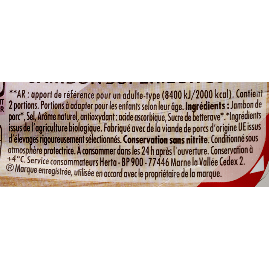 Herta Jambon cuit à l'étouffée Bio - conservation sans nitrite - Liste des ingrédients