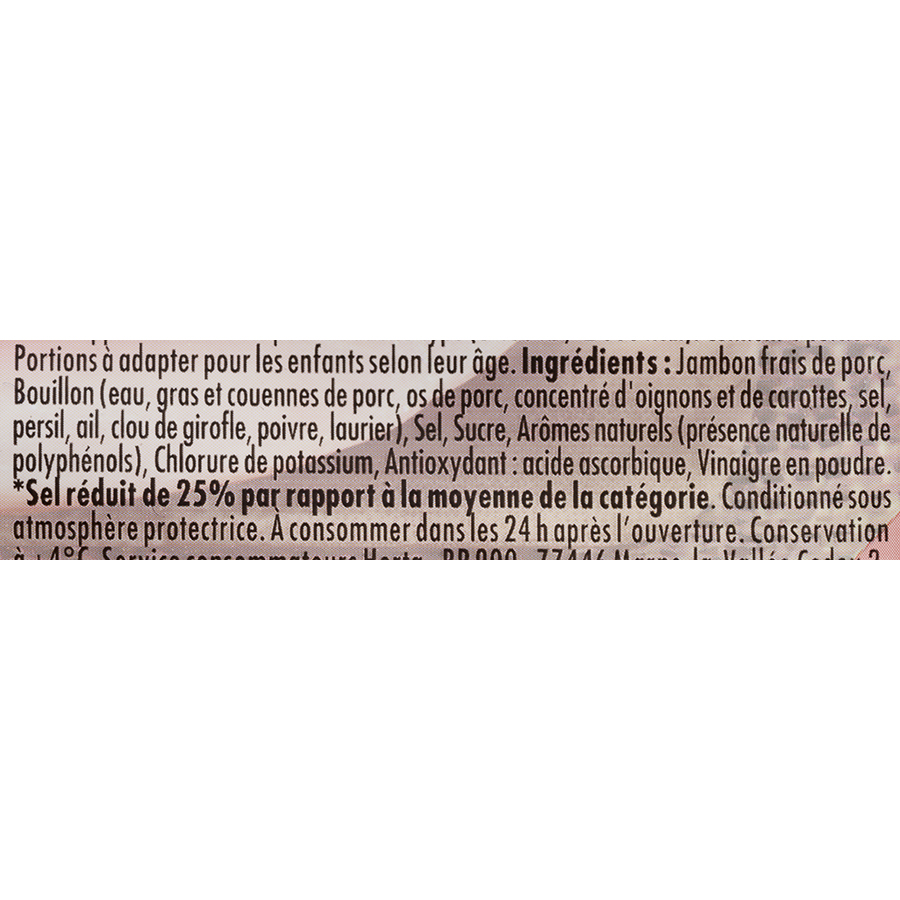 Herta Le Bon Paris - 25% de sel - conservation sans nitrite - Liste des ingrédients