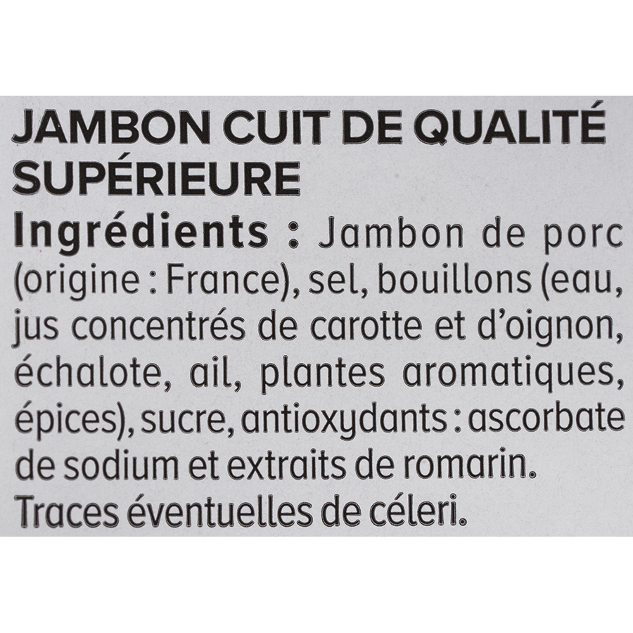 U  Le supérieur sans couenne zéro nitrite - Liste des ingrédients
