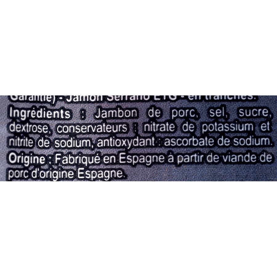 Carrefour Jambon serrano - Liste des ingrédients