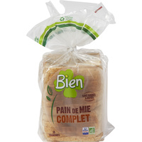 Bien Pain de mie complet sans sucres ajoutés