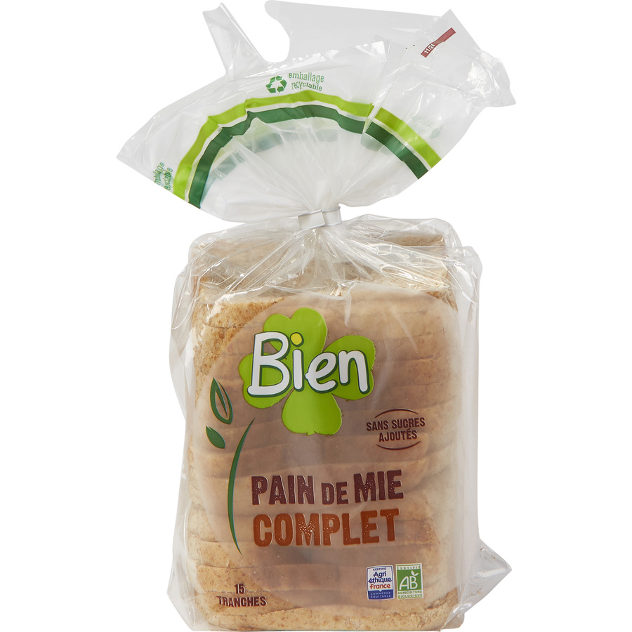 Bien Pain de mie complet sans sucres ajoutés