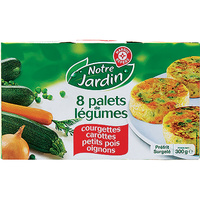 Notre Jardin (Marque repère Leclerc) Palets de légumes – Courgettes, carottes, petits pois, oignons