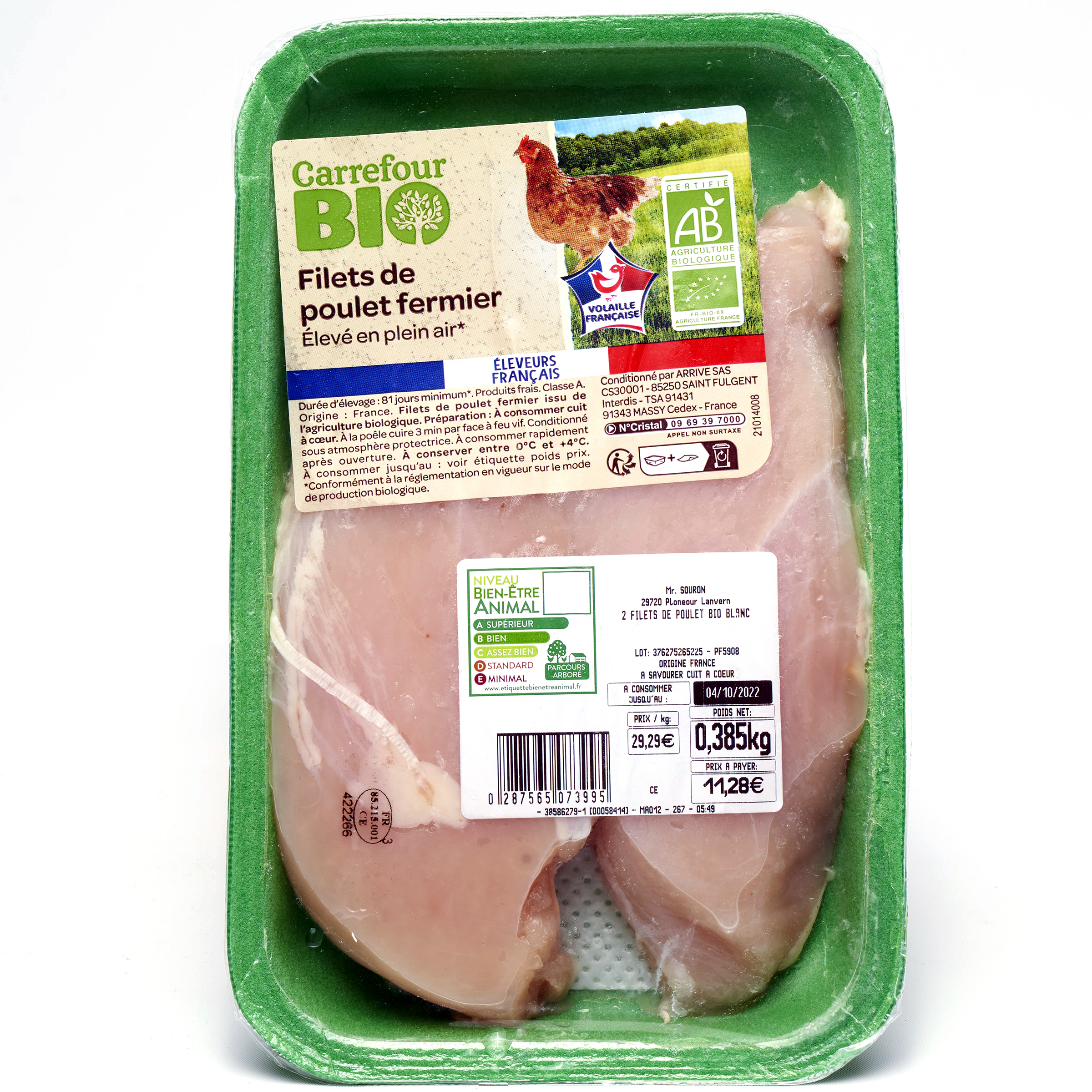 Carrefour Bio Filet de poulet fermier - 