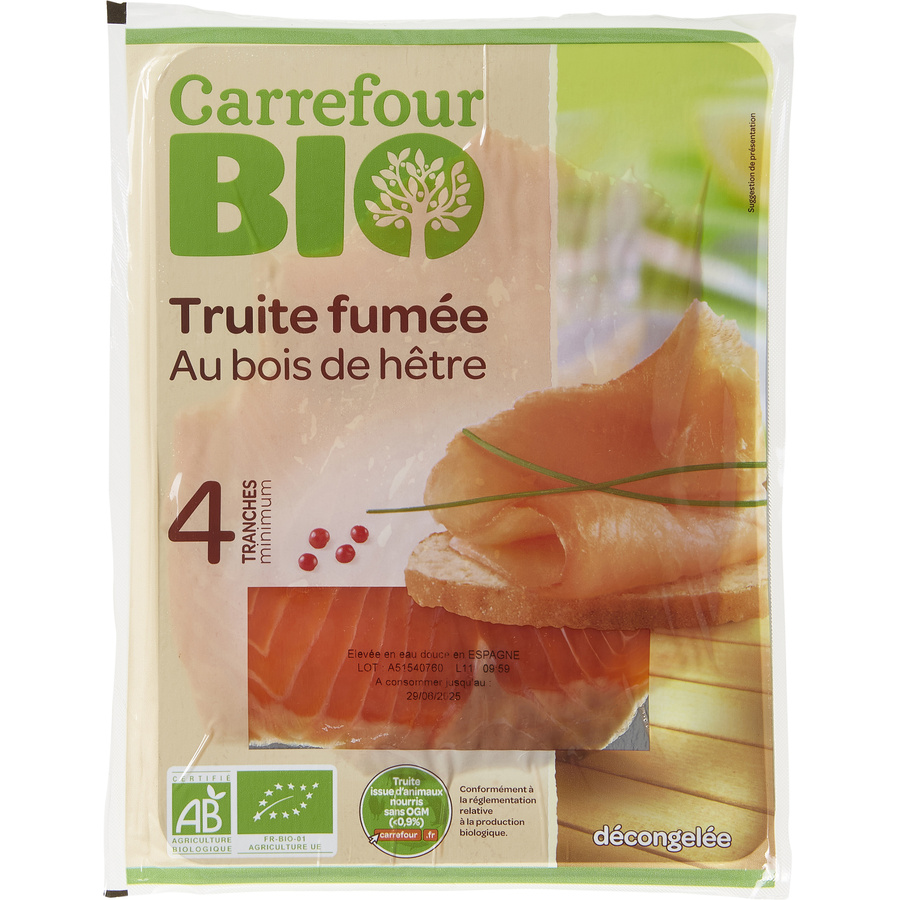 Carrefour Bio Truite fumée au bois de hêtre