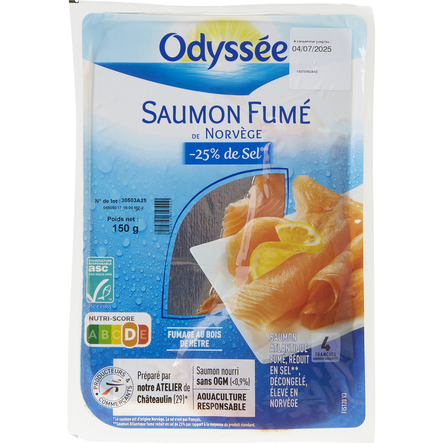 Odyssée (Intermarché) Saumon fumé de Norvège -25% de sel 