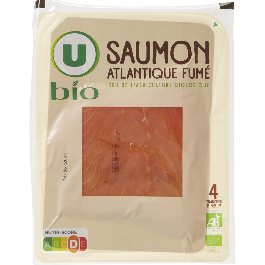 U Bio Saumon Atlantique fumé issu de l'agriculture biologique