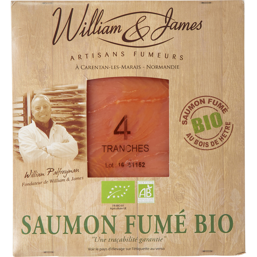 William & James Saumon fumé bio au bois de hêtre