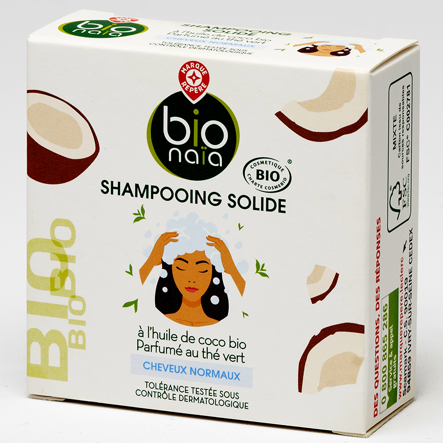 Bio Naïa (Marque Repère) Shampooing solide à l’huile de coco bio, parfumé au thé vert - Vue principale