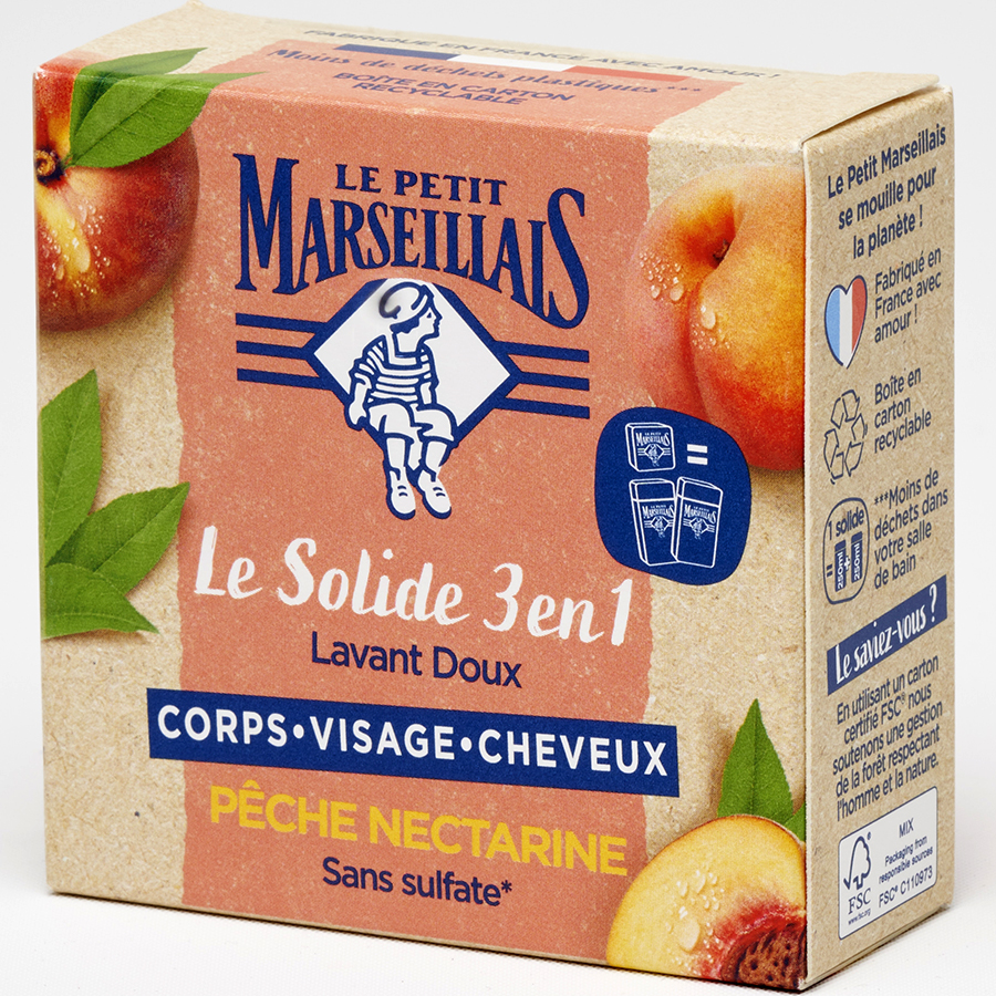 Le Petit Marseillais Le solide 3 en 1 lavant doux, pêche nectarine - Vue principale