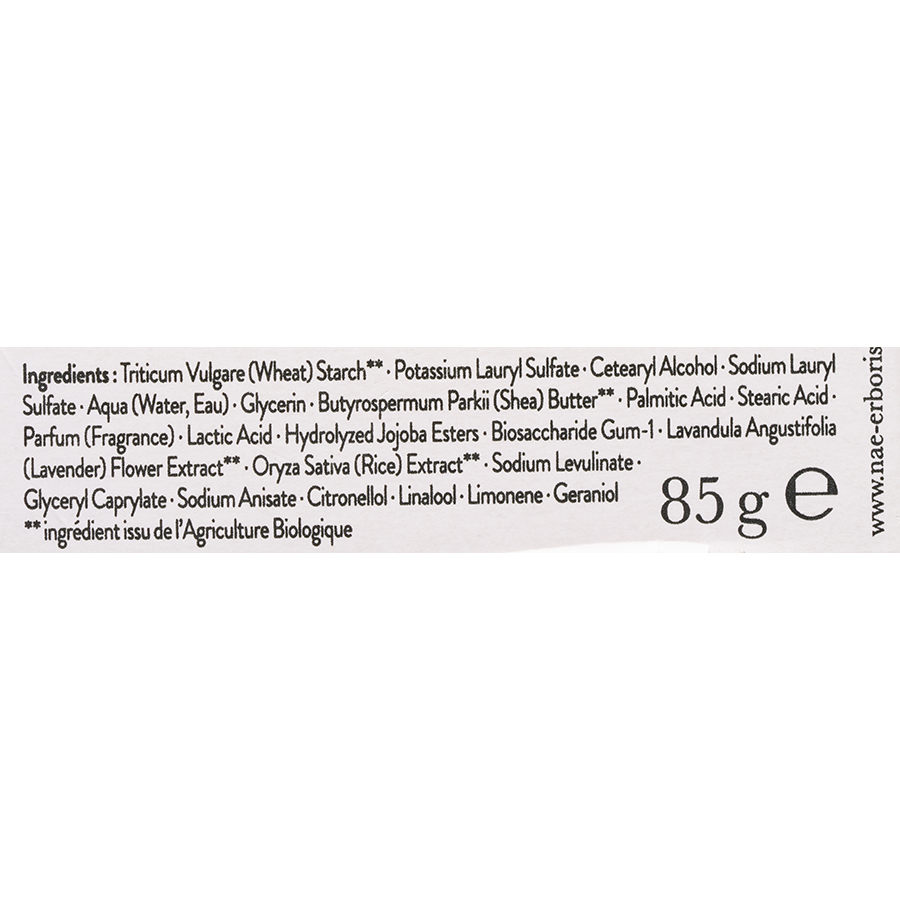N.A.E. Shampooing solide semplicità, usage quotidien (bio) - Liste des ingrédients