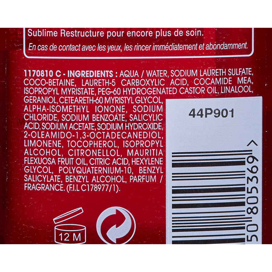 Dessange Sublime restructure - Shampooing gel réparateur sans silicone - Liste d'ingrédients