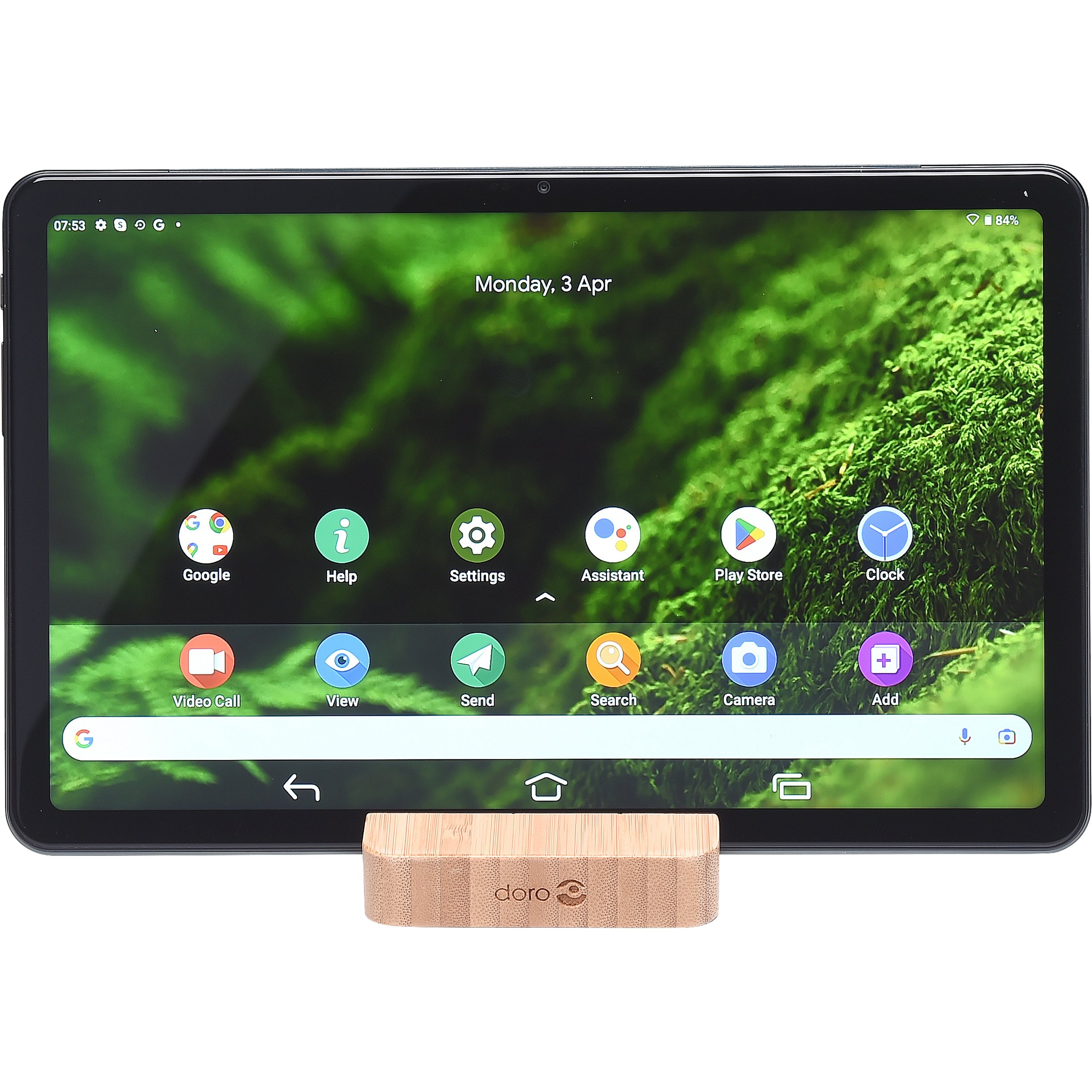 Doro Doro Tablet - Vue à l'horizontale sur le support fourni