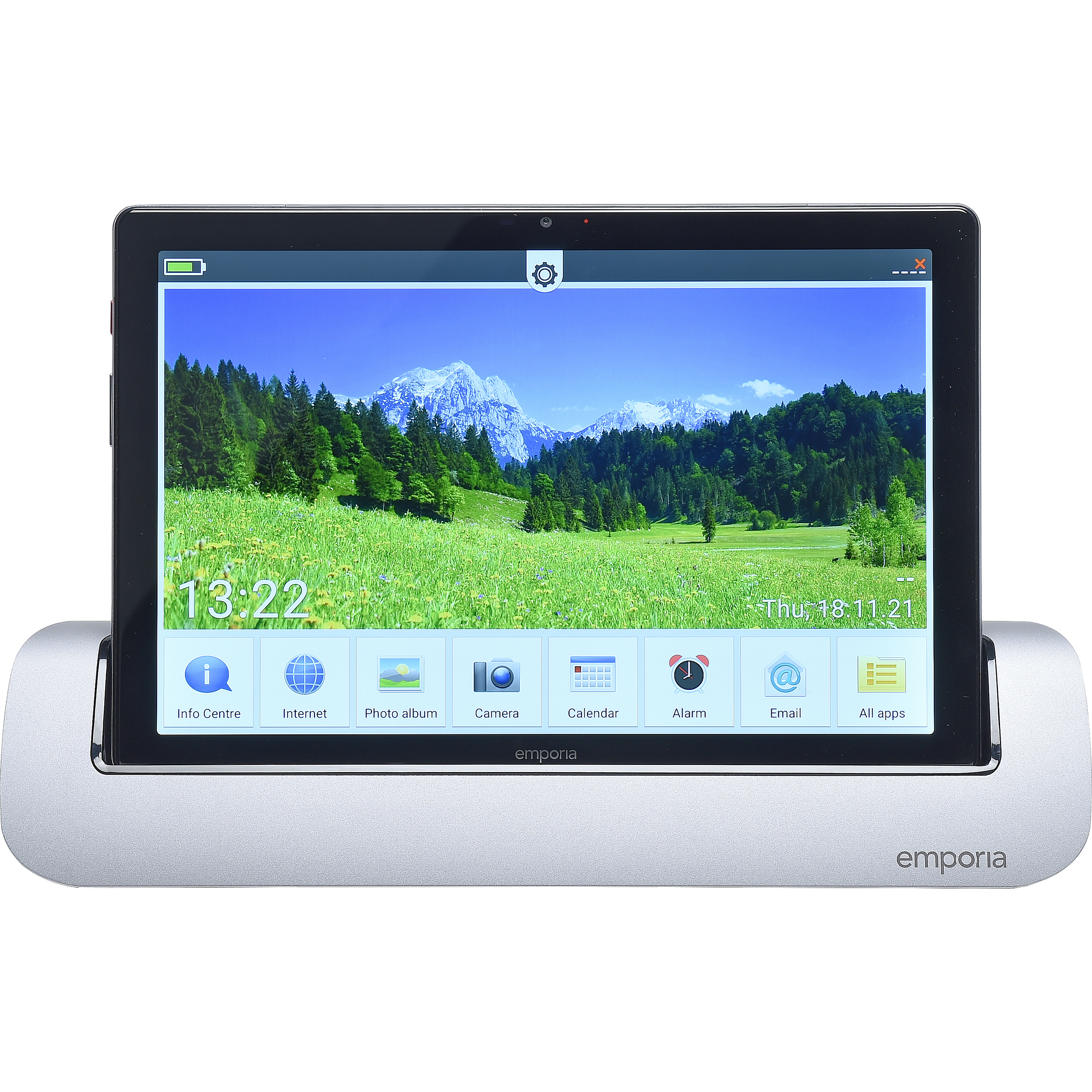 Emporia Tablet - Vue de la tablette sur sa station de charge