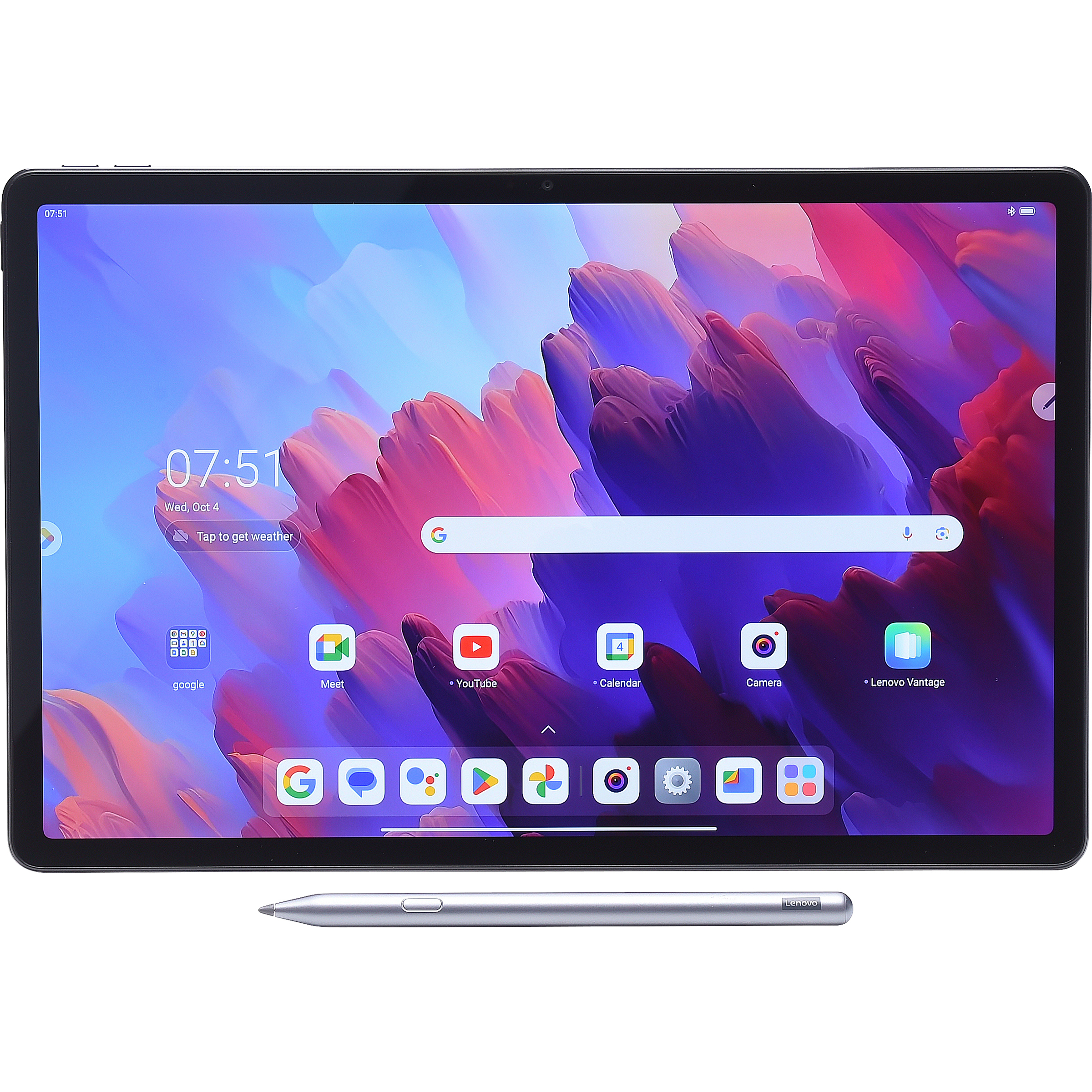 Lenovo Tab P12 - Vue à l'horizontale avec le stylet fourni