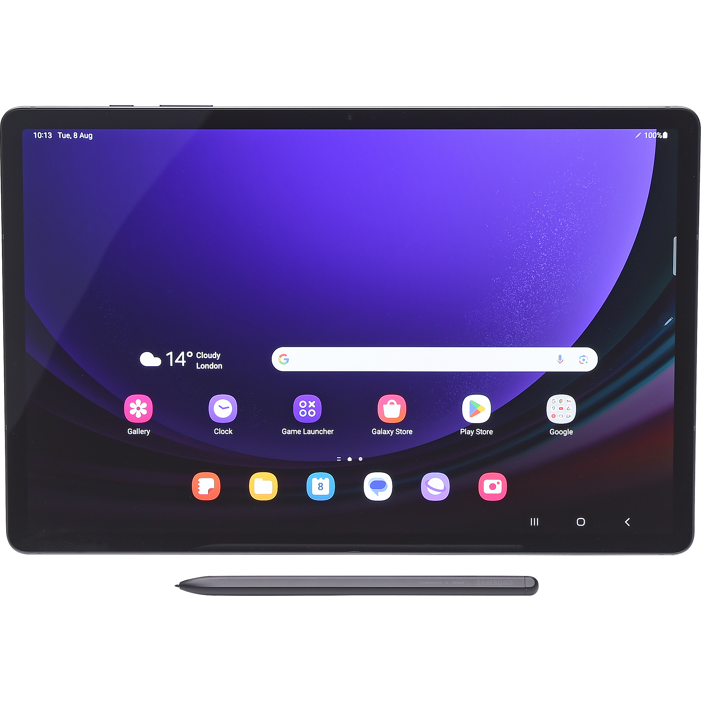 Samsung Galaxy Tab S9+ - Vue à l'horizontale avec le stylet fourni