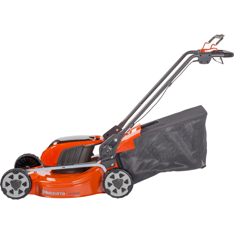 Husqvarna LC 251iS - Vue de côté avec le bac de ramassage
